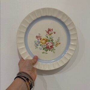 Vintage cottagecore Floral Decorative Plate with Blue Rim
